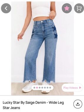 Saige Brand Jeans- Straight-Leg Blue Star-Detail Jeans